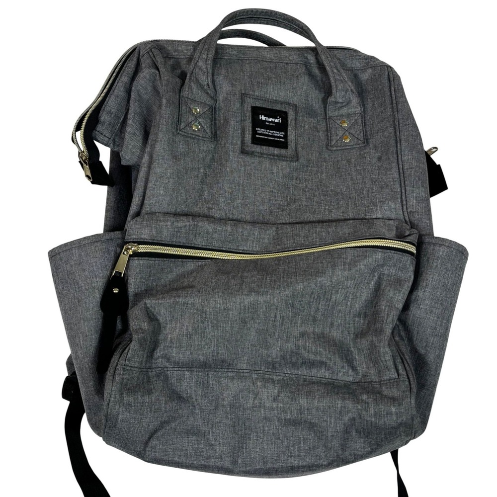 Himawari Backpack Gray Canvas Laptop Bag USB Port Travel Work School 17x14x6